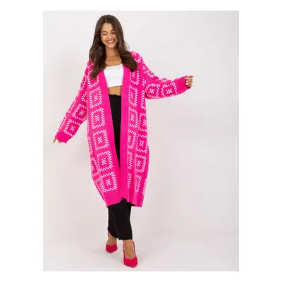 Neonově růžový dlouhý oversized kardigan LC-SW-0296.08P-fluo pink