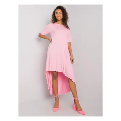 Světle růžové asymetrické dámské maxi šaty RV-SK-R4889.09-pink