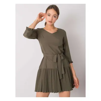 Khaki dámské šaty s vázáním LK-SK-507733.80P-khaki