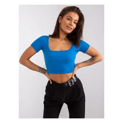 Modrý dámský crop top s krátkými rukávy RV-TS-7538.12P-blue