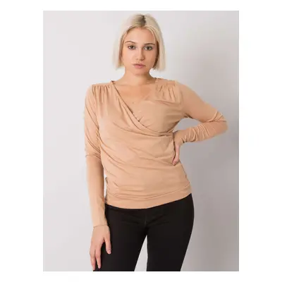 Béžové dámské tričko s řaseným výstřihem FA-BZ-7591.89P-beige