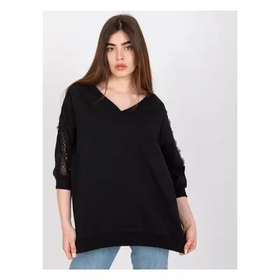 ČERNÁ OVERSIZE HALENKA LEJA S KRAJKOU -RV-BZ-7557.01-BLACK