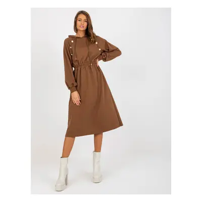 Hnědé delší mikinové šaty s kapucí RV-SK-8336.12P-brown