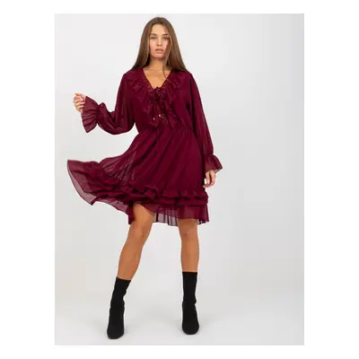 Vínové minišaty s volánem v boho stylu -TW-CZ-BI-0761.92-bordeaux