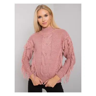 Růžový svetr s třásněmi CA-SW-3744.08-pink