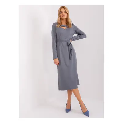 TMAVĚ ŠEDÉ MIDI ŠATY S PÁSKEM -LK-SK-509447.75P-DARK GREY