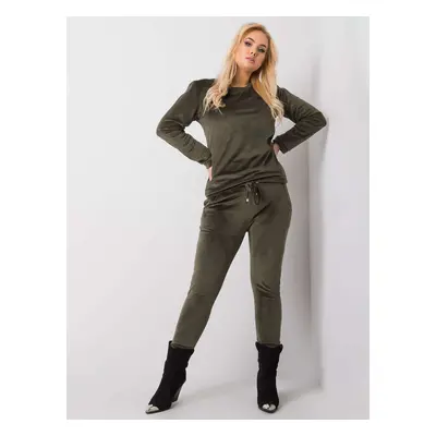 KHAKI VELUROVÁ TEPLÁKOVÁ SOUPRAVA BEZ KAPUCE RV-KMPL-6085.05-KHAKI