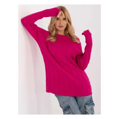 Tmavě růžový klasický pletený svetr -AT-SW-2343.88-dark pink