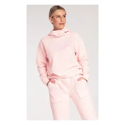 SVĚTLE RŮŽOVÁ DÁMSKÁ BAVLNĚNÁ MIKINA KAPUCÍ M1034 LIGHT PINK