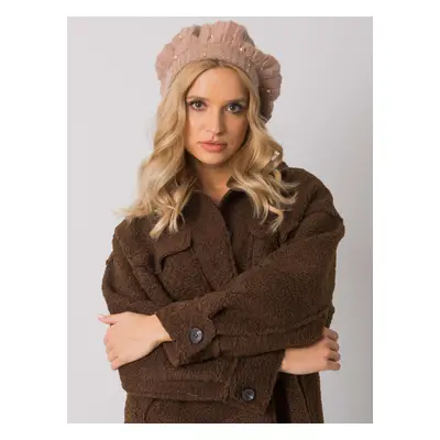 Béžový baret s kamínkovým zdobením -AT-CZ-DM-39055-beige