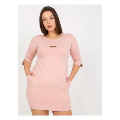 Pudrové mini šaty s drobnou aplikací a kapsami -RV-SK-7612.75P-powder pink