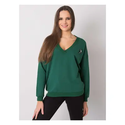 Tmavě zelená dámská mikina s výstřihem RV-BL-7370.78P-dark green