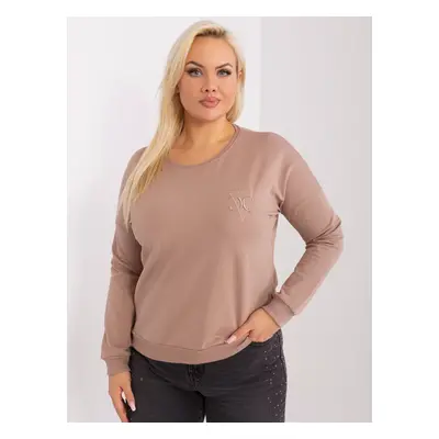 Tmavě béžové triko s nášivkou -RV-BZ-9312.28P-dark beige