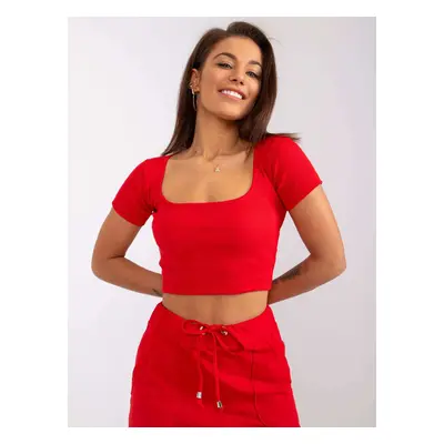 Červený dámský crop top s krátkými rukávy RV-TS-7538.12P-red