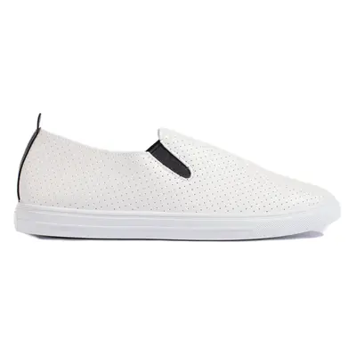 Bílé dírkované slip-on tenisky 679W/B