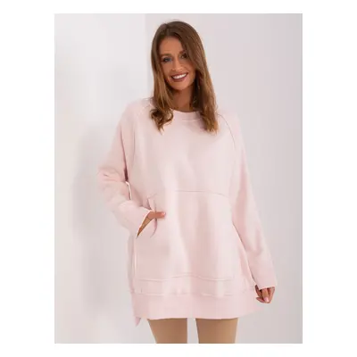 Světle růžová vyteplená oversize mikina bez kapuce EM-BL-664.98P-light pink