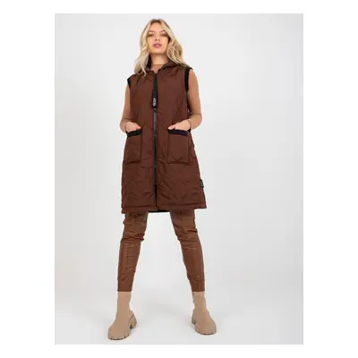 Tmavě hnědá prošívaná vesta na zip AP-KZ-RP02.95P-dark brown