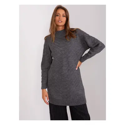 Tmavě šedý dlouhý oversize svetr s rolákem BA-SW-8013.14P-dark grey