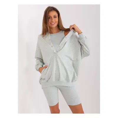 Světle šedý třídílný komplet šortek, crop topu a mikiny EM-KMPL-831.17-light grey