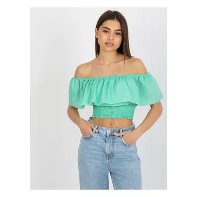 Mintový crop top s volánem LK-TP-508609.37-mint