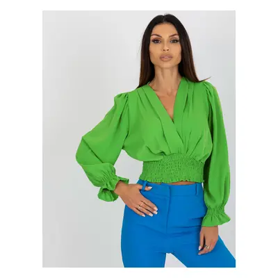 Světle zelená crop top halenka s elastickým řasením DHJ-BZ-13866.92P-light green