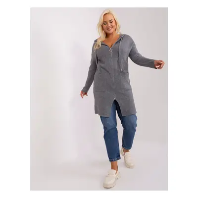 Tmavě šedý delší svetr na zip s kapsami PM-SW-PM-3733.17-dark grey