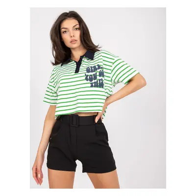 Bílo-zelený polo crop top "Girl... You got this" FA-BZ-7785.91P