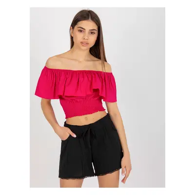 Fuchsiový crop top s volánem LK-TP-508609.37-fuchsia