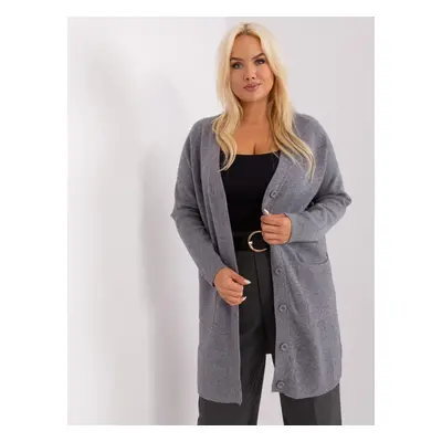 Tmavě šedý dlouhý svetr na knoflíky s kapsami PM-SW-PM-3732.10-dark grey