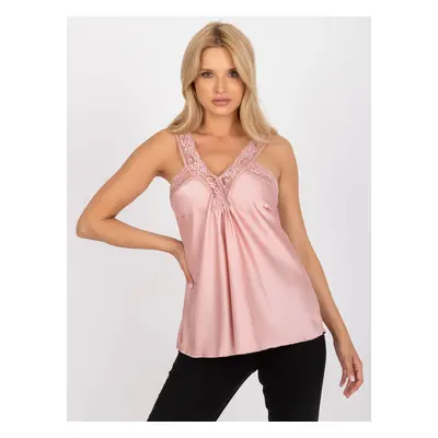 Pudrový top s krajkovým lemováním a ramínky -TW-TP-BI-1322.57-jpowder pink