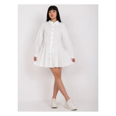 Bílé košilové mini šaty s krajkou na sukni DHJ-SK-6801.63P-white