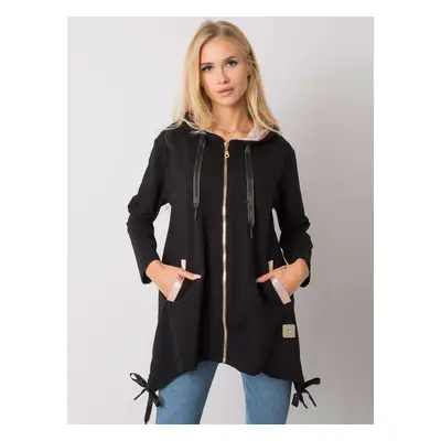 Černá mikina na zip a s vázáním na bocích RV-BL-4899.23P-black