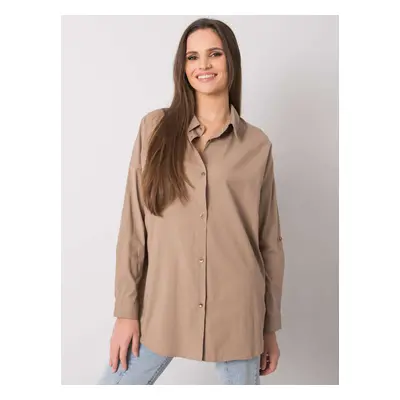 Béžová dámská oversize košile s dlouhými rukávy EM-KS-004.42-beige