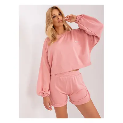 Růžový komplet crop top mikiny a kraťasů EM-KMPL-817.95P-pink