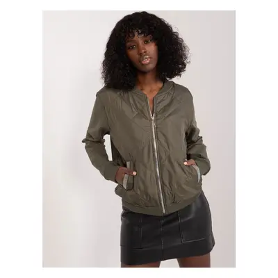 Tmavá khaki prošívaná bomber mikina -RV-BL-8223.05-khaki