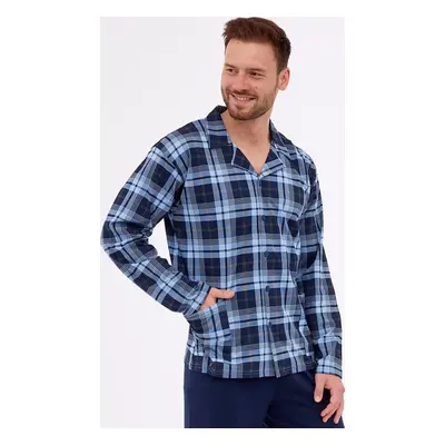 TMAVĚ MODRÉ KÁROVANÉ PÁNSKÉ PYŽAMO CORNETTE PLUS 114/72 3XL-5XL