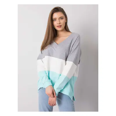 Mintovo-šedá dámská mikina s výstřihem RV-BL-5972.07-gray-mint