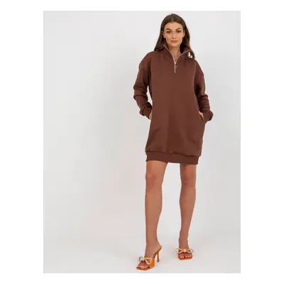 Tmavě hnědé oversize mikinové šaty EM-BL-773.16P-dark brown