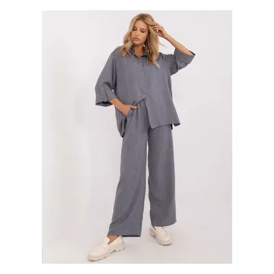 TMAVĚ ŠEDÝ LETNÍ KOMPLET OVERSIZE KOŠILE A KALHOT LK-KMPL-509705.92-DARK GREY