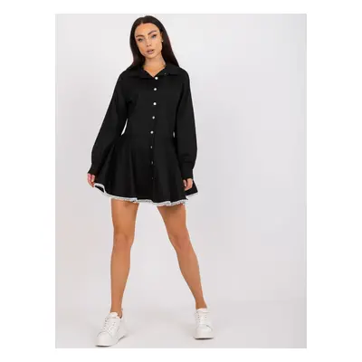 Černé košilové mini šaty s krajkou na sukni DHJ-SK-6801.63P-black