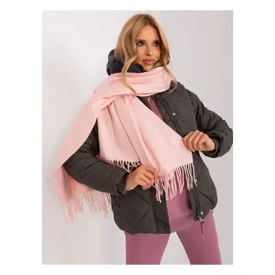 Světle růžová šála s třásněmi -AT-SZ-23185.90P-light pink