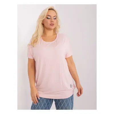 Světle růžové jednobarevné volné tričko -RV-BZ-3585.25-light pink