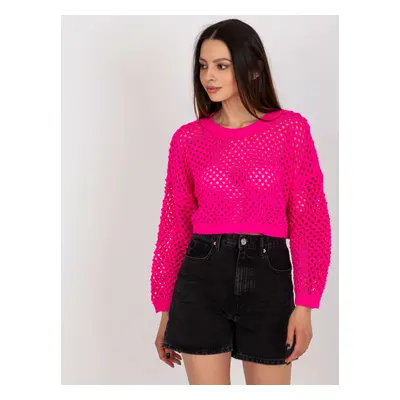 Neonově růžový háčkovaný crop svetr BA-SW-9008.35P-fluo pink