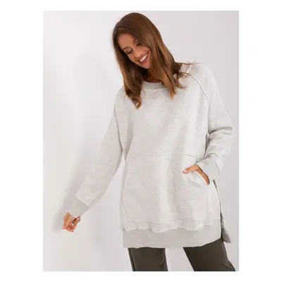 Světle šedá vyteplená oversize mikina bez kapuce -EM-BL-664.98P-light grey