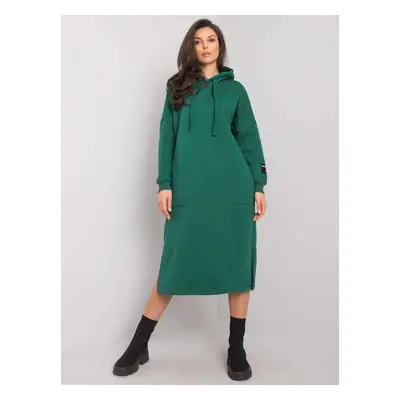 Tmavě zelené dámské dlouhé mikinové šaty s kapucí RV-SK-7359.25X-dark green