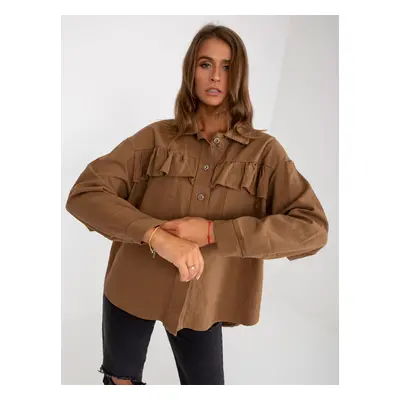 Hnědá oversize košile s volánem EM-KS-86338a.21-brown