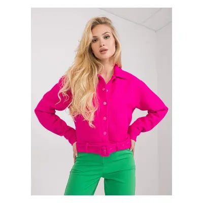 Fuchsiová crop bunda s páskem Francine FE-KR-5689.32P-fuchsia pink