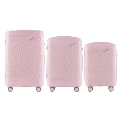 Světle růžová sada tří skořepinových kufrů PRIMROSE DQ181-04, Luggage 3 sets (L,M,S) Wings, Whit