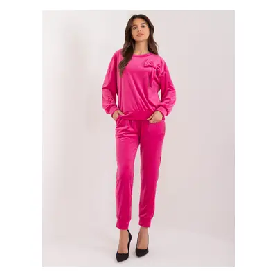 Tmavě růžová velurová souprava s mašlí DHJ-KMPL-8870.59-dark pink