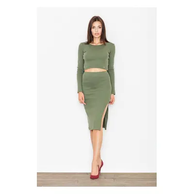 Dámský set halenka se sukní s rozparkem M484 Olive green